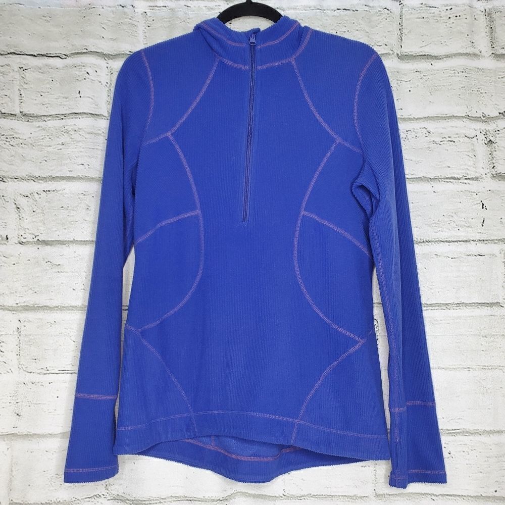 Zella ribbed half zip hooded jacket blue size medium
